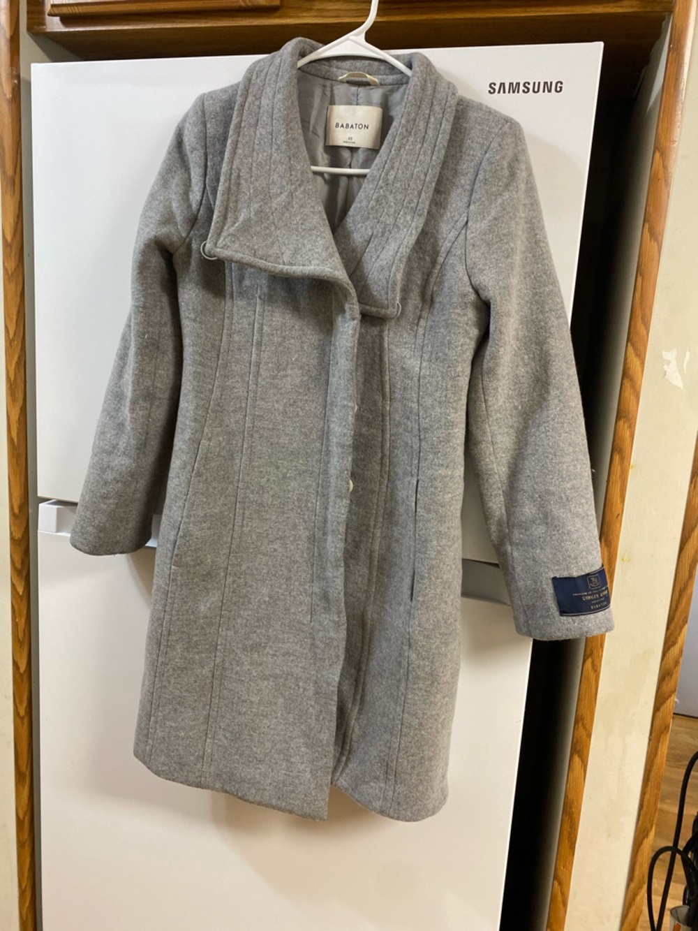 Babaton Grey Shawl-Collar Wool-Blend Trench Coat